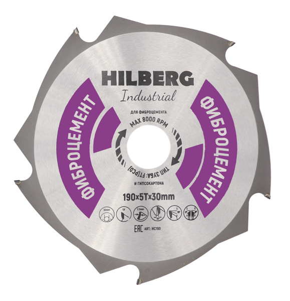 Диск пильный по фиброцементу Hilberg Industrial HC190 190*5T*30